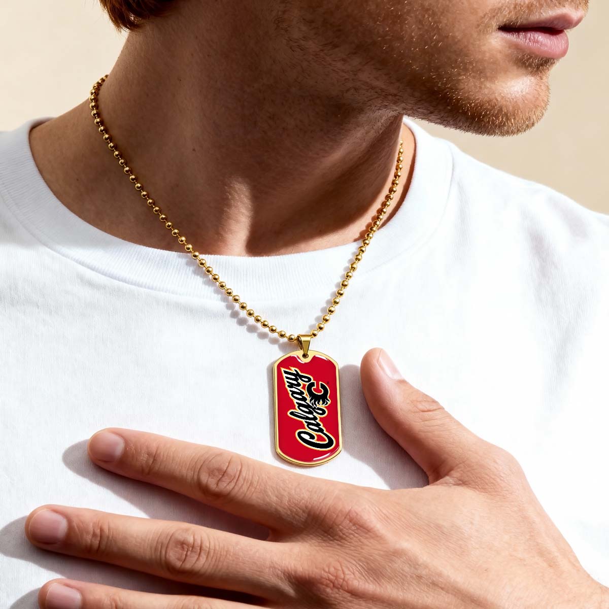 Hockey Dog Tag Necklace - HKD021 - Calgary Flames Sports - Military Ball Chain