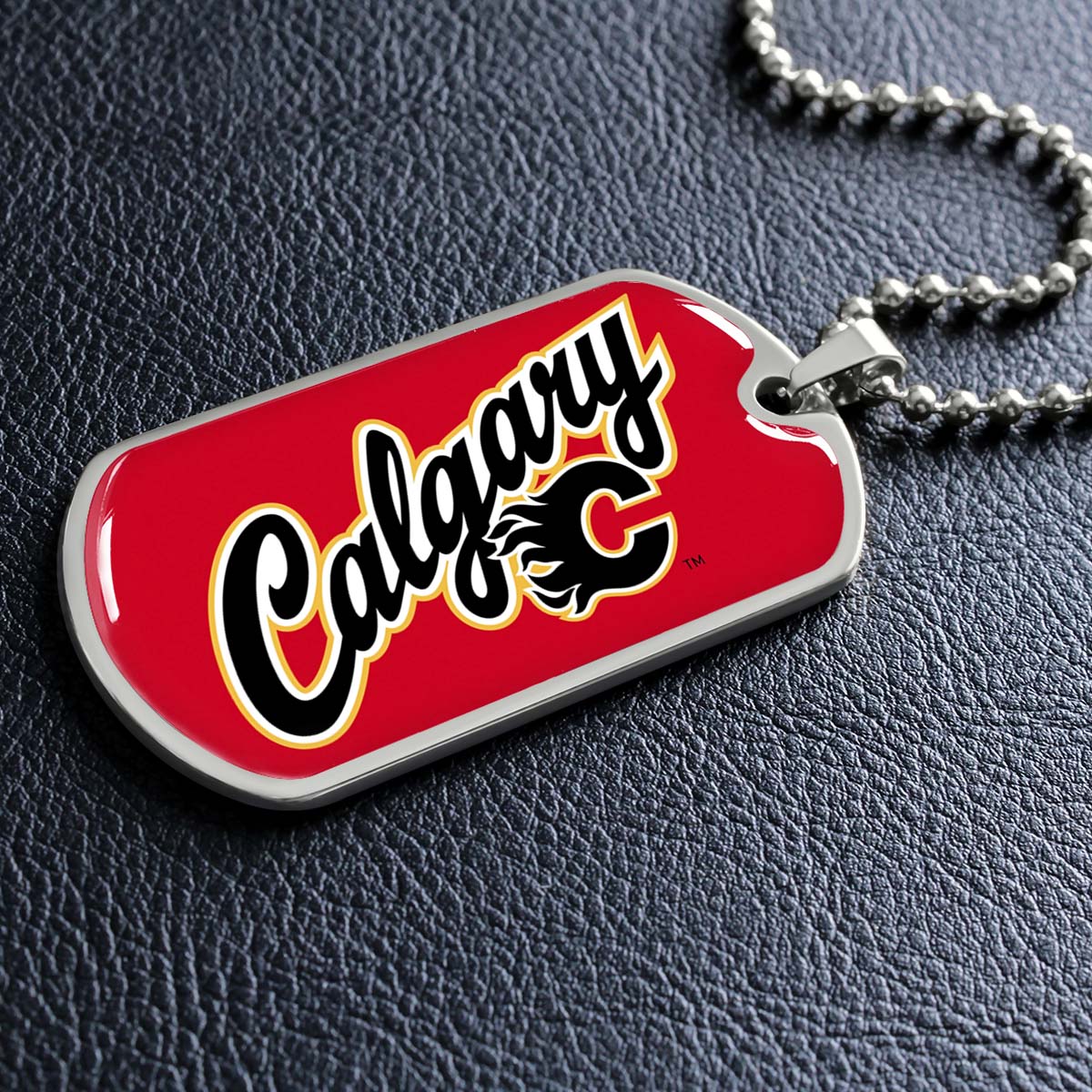 Hockey Dog Tag Necklace - HKD021 - Calgary Flames Sports - Military Ball Chain