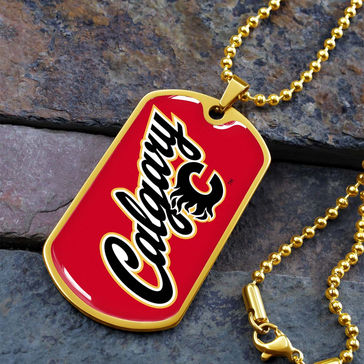 Hockey Dog Tag Necklace - HKD021 - Calgary Flames Sports - Military Ball Chain