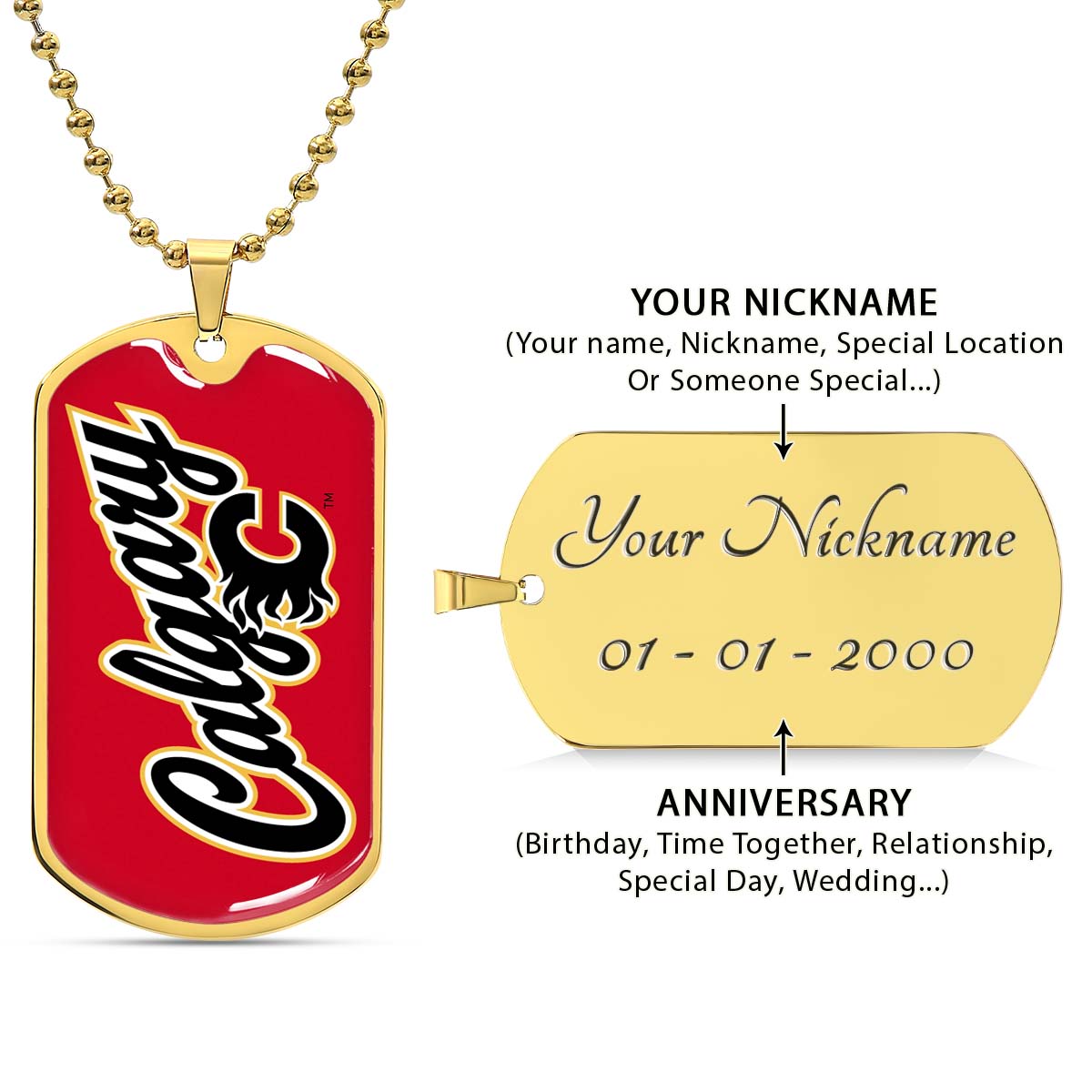 Hockey Dog Tag Necklace - HKD021 - Calgary Flames Sports - Military Ball Chain
