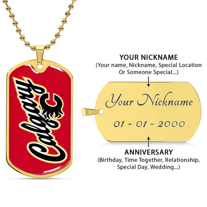 Hockey Dog Tag Necklace - HKD021 - Calgary Flames Sports - Military Ball Chain