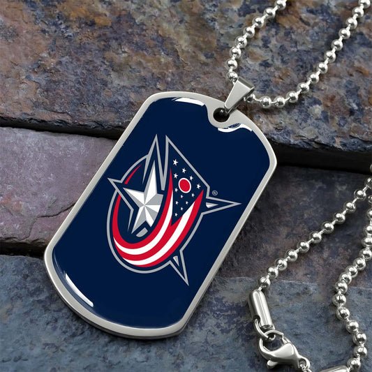Hockey Dog Tag Necklace - HKD022 - Columbus Blue Jackets Sports - Military Ball Chain