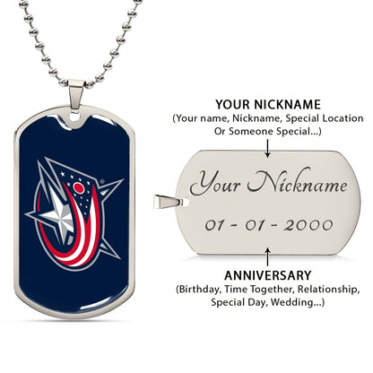 Hockey Dog Tag Necklace - HKD022 - Columbus Blue Jackets Sports - Military Ball Chain
