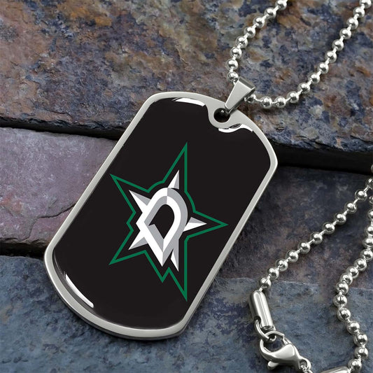 Hockey Dog Tag Necklace - HKD023 - Dallas Stars Sports - Military Ball Chain