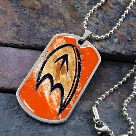 Hockey Dog Tag Necklace - HKD025 - Anaheim Ducks Sports - Military Ball Chain
