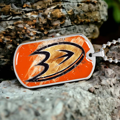 Hockey Dog Tag Necklace - HKD025 - Anaheim Ducks Sports - Military Ball Chain