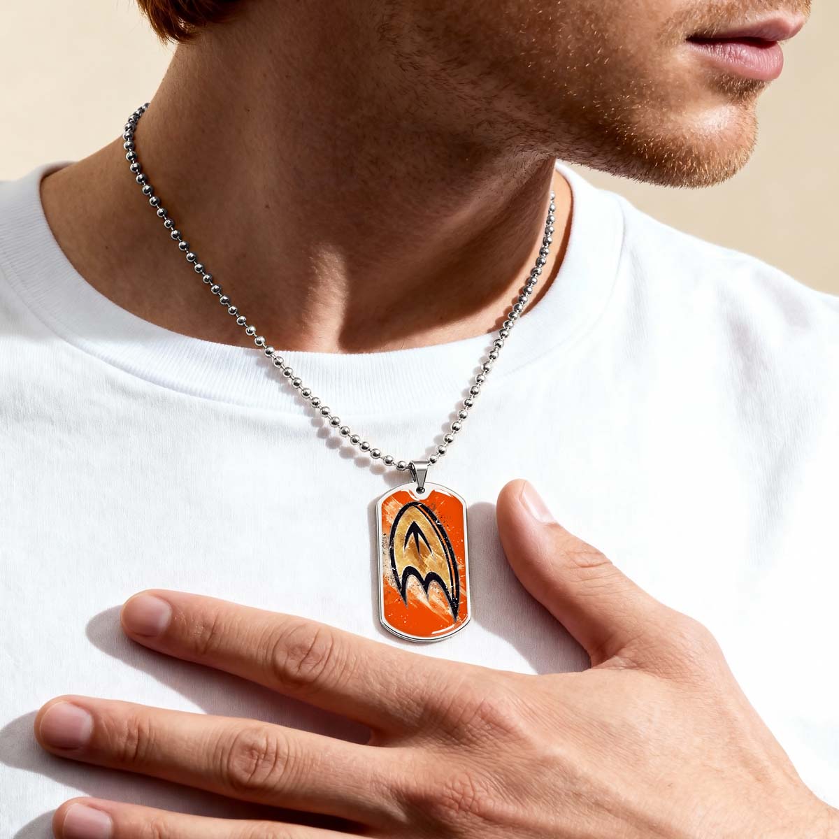 Hockey Dog Tag Necklace - HKD025 - Anaheim Ducks Sports - Military Ball Chain