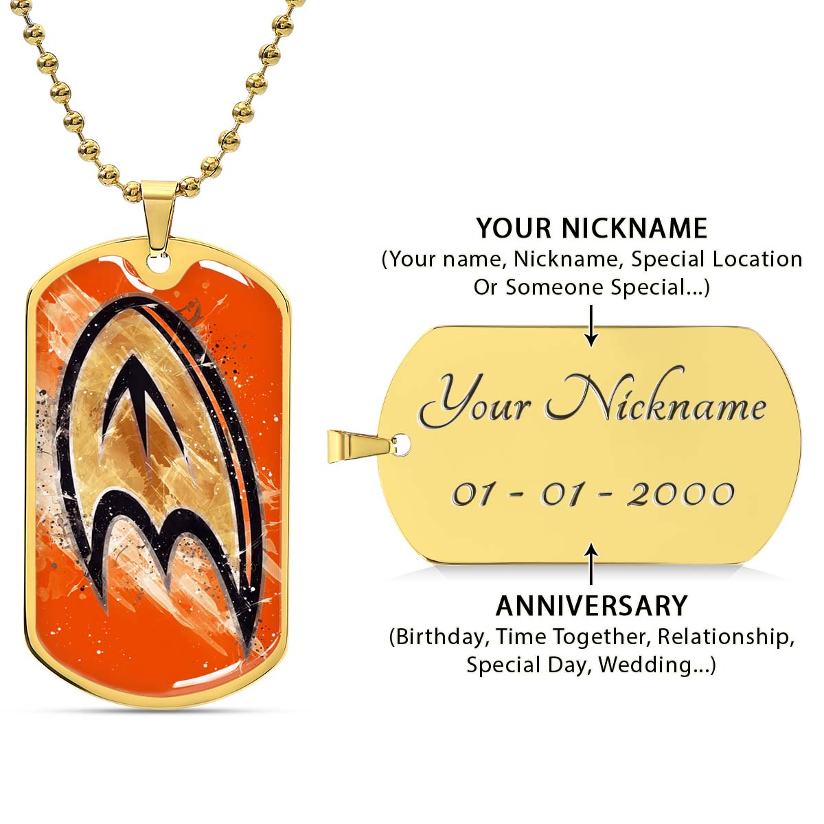 Hockey Dog Tag Necklace - HKD025 - Anaheim Ducks Sports - Military Ball Chain