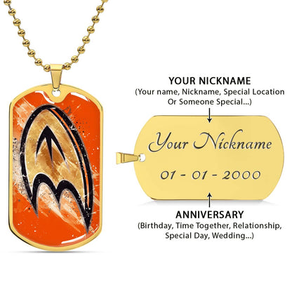 Hockey Dog Tag Necklace - HKD025 - Anaheim Ducks Sports - Military Ball Chain