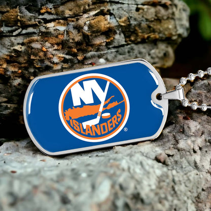 Hockey Dog Tag Necklace - HKD026 - New York Islanders Sports - Military Ball Chain