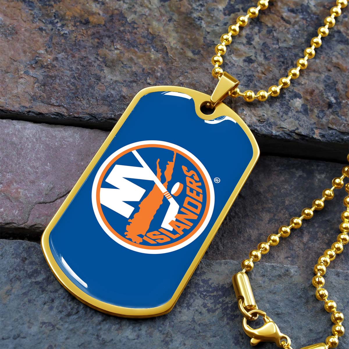 Hockey Dog Tag Necklace - HKD026 - New York Islanders Sports - Military Ball Chain