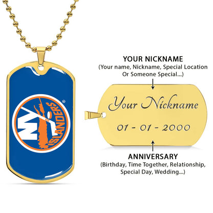 Hockey Dog Tag Necklace - HKD026 - New York Islanders Sports - Military Ball Chain