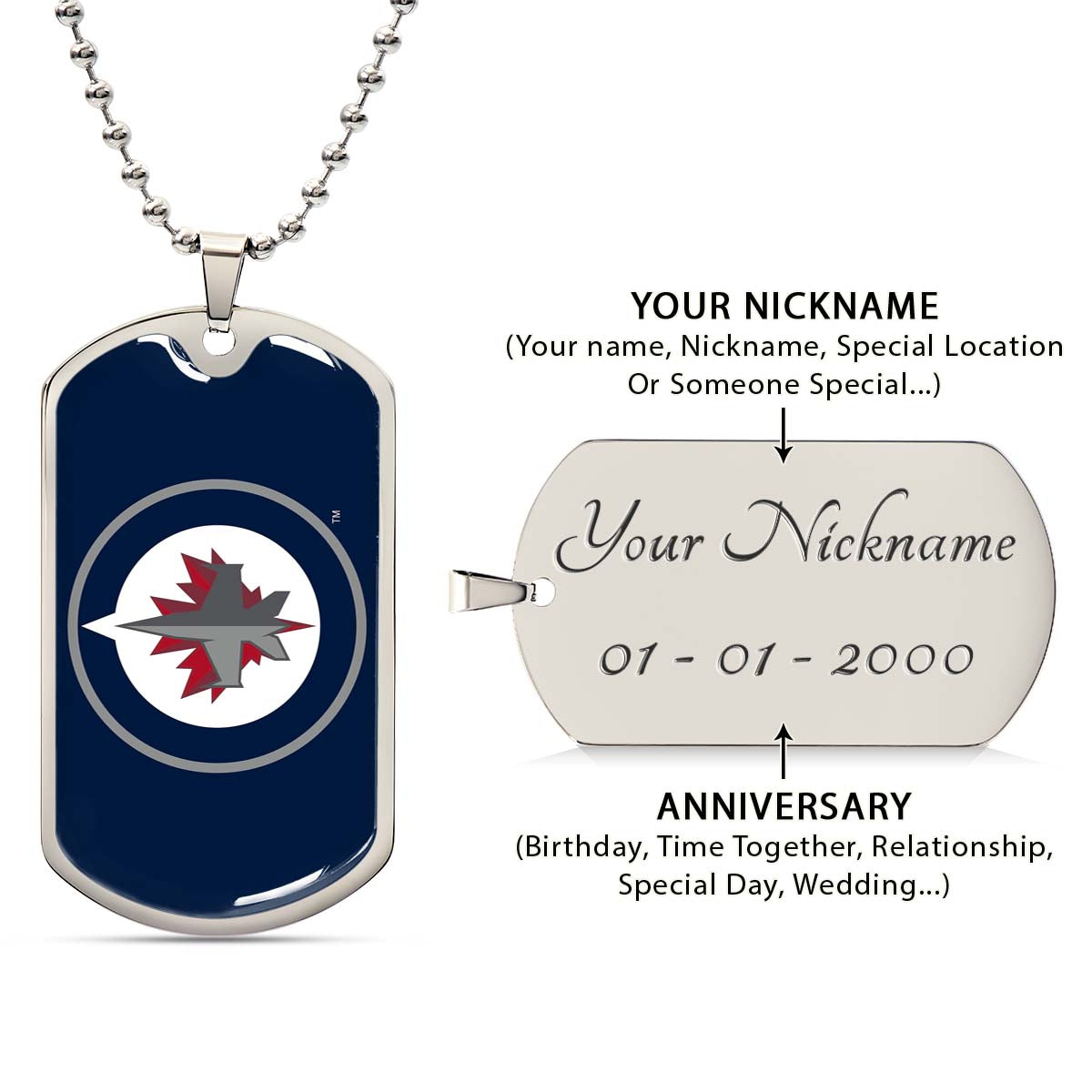 Hockey Dog Tag Necklace - HKD030 - Winnipeg Jets Sports - Military Ball Chain