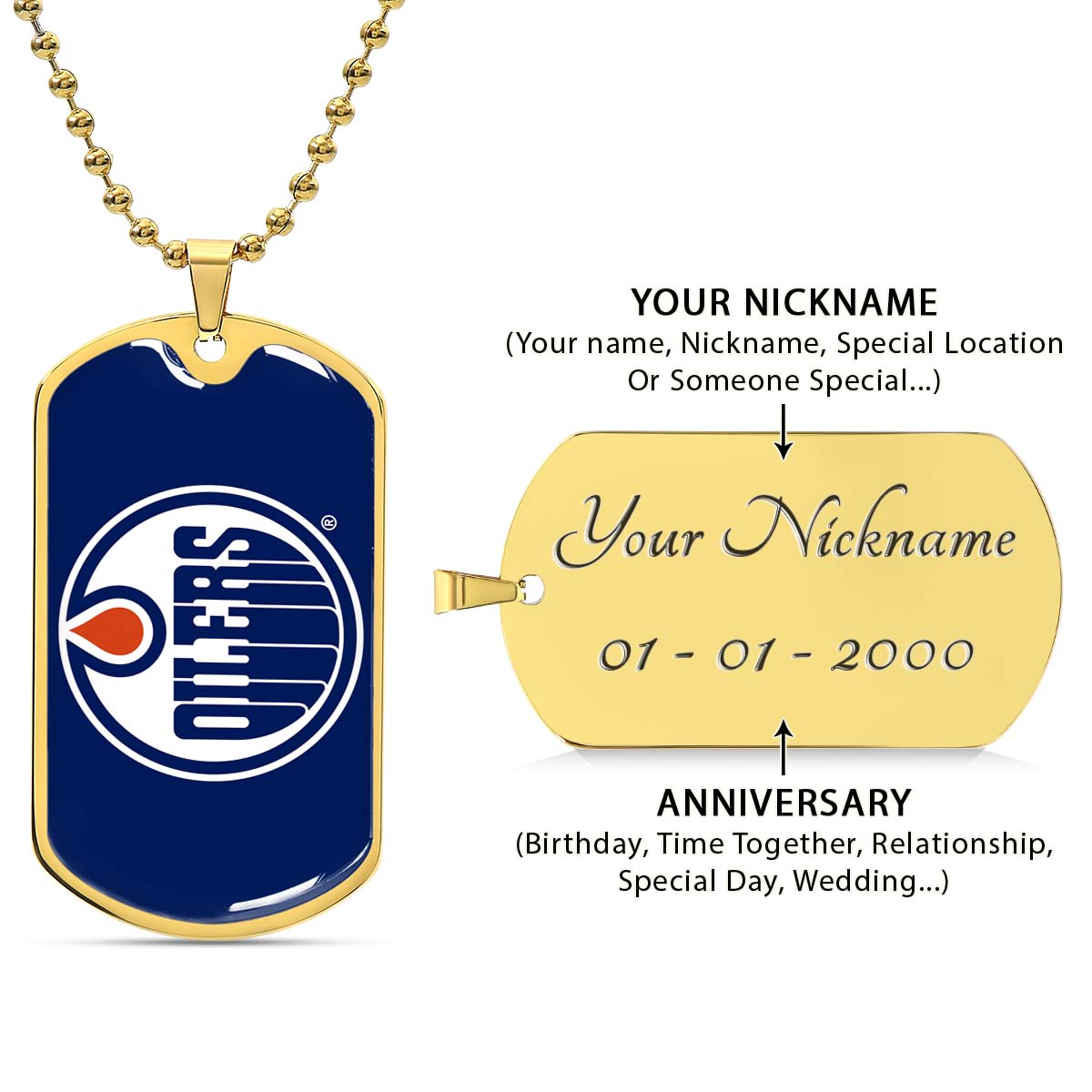 Hockey Dog Tag Necklace - HKD031 - Bold Hockey Excellence - Military Ball Chain