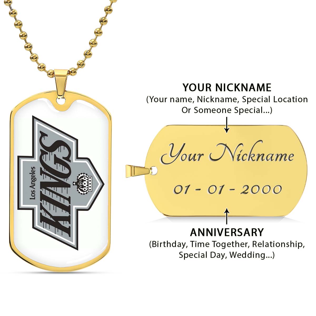 Hockey Dog Tag Necklace - HKD032 - Los Angeles Kings - Military Ball Chain