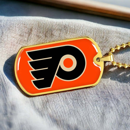 Hockey Dog Tag Necklace - HKD034 - Philadelphia Flyers - Military Ball Chain
