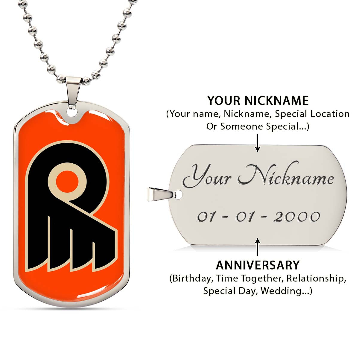 Hockey Dog Tag Necklace - HKD034 - Philadelphia Flyers - Military Ball Chain