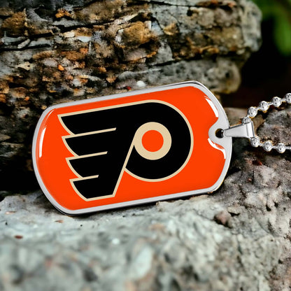 Hockey Dog Tag Necklace - HKD034 - Philadelphia Flyers - Military Ball Chain