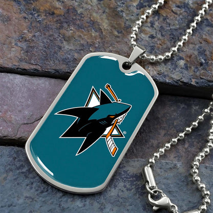 Hockey Dog Tag Necklace - HKD035 - San Jose Sharks - Military Ball Chain