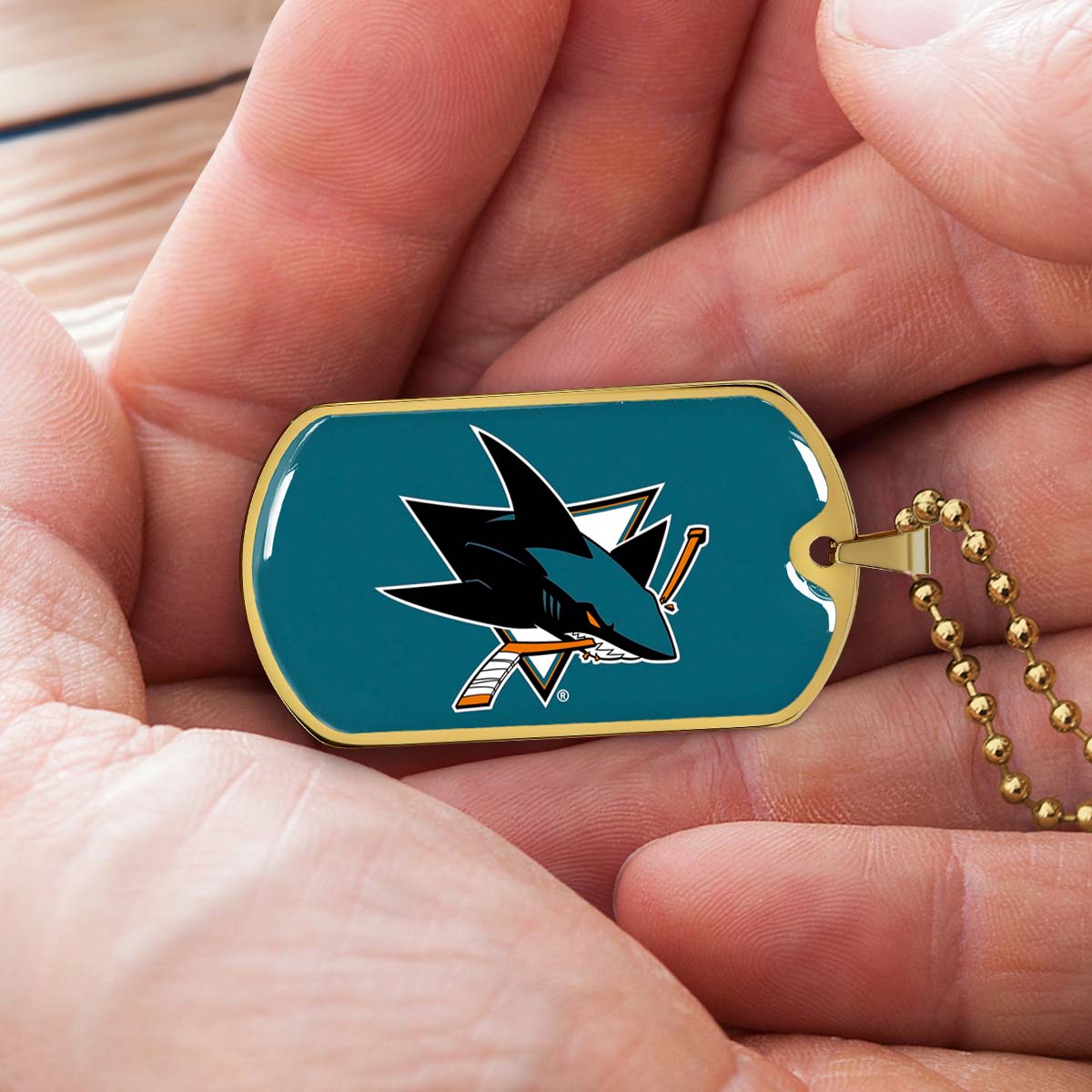 Hockey Dog Tag Necklace - HKD035 - San Jose Sharks - Military Ball Chain
