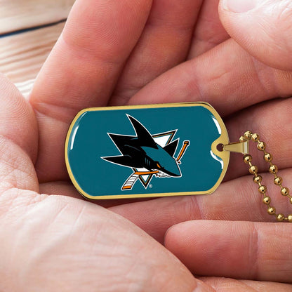 Hockey Dog Tag Necklace - HKD035 - San Jose Sharks - Military Ball Chain