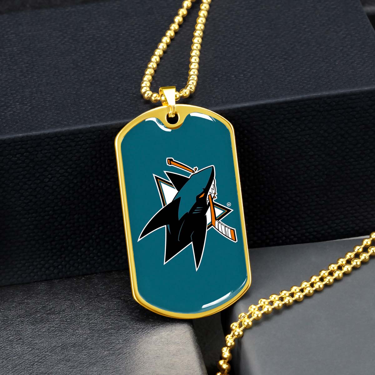 Hockey Dog Tag Necklace - HKD035 - San Jose Sharks - Military Ball Chain