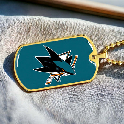 Hockey Dog Tag Necklace - HKD035 - San Jose Sharks - Military Ball Chain