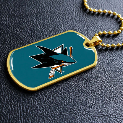 Hockey Dog Tag Necklace - HKD035 - San Jose Sharks - Military Ball Chain