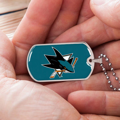 Hockey Dog Tag Necklace - HKD035 - San Jose Sharks - Military Ball Chain