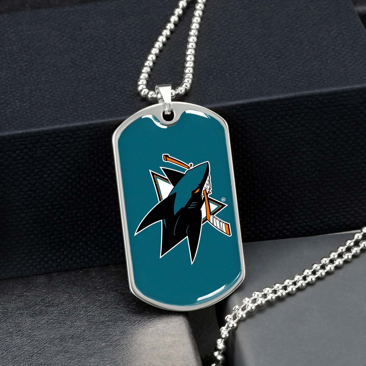 Hockey Dog Tag Necklace - HKD035 - San Jose Sharks - Military Ball Chain