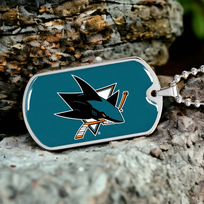 Hockey Dog Tag Necklace - HKD035 - San Jose Sharks - Military Ball Chain