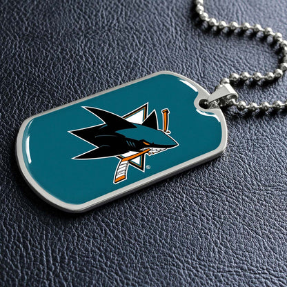 Hockey Dog Tag Necklace - HKD035 - San Jose Sharks - Military Ball Chain
