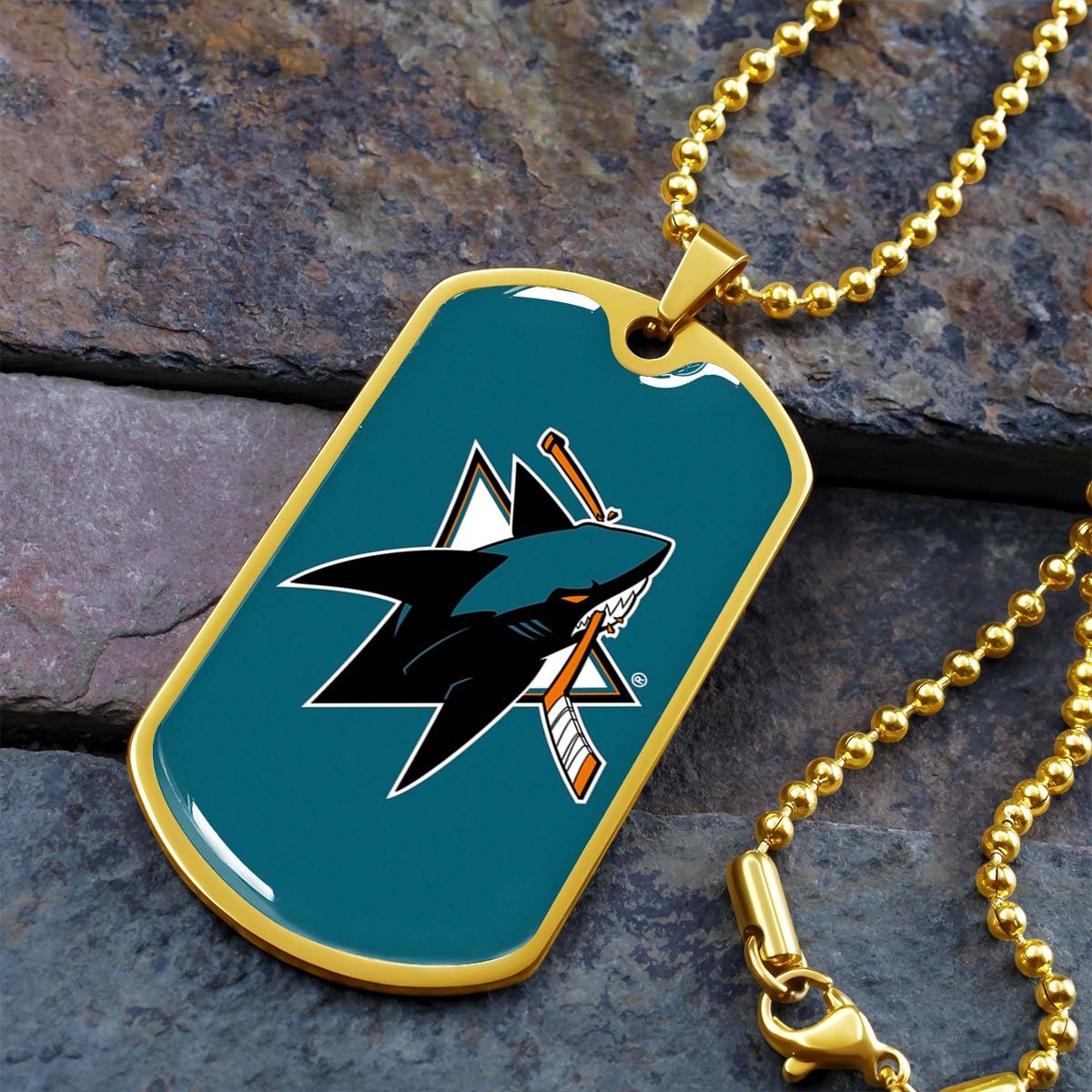Hockey Dog Tag Necklace - HKD035 - San Jose Sharks - Military Ball Chain