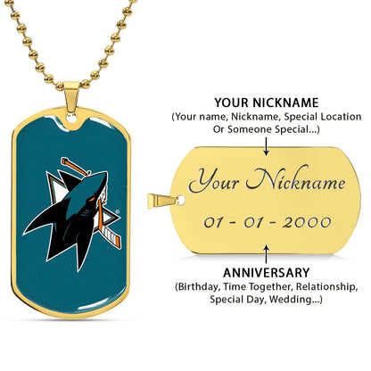 Hockey Dog Tag Necklace - HKD035 - San Jose Sharks - Military Ball Chain