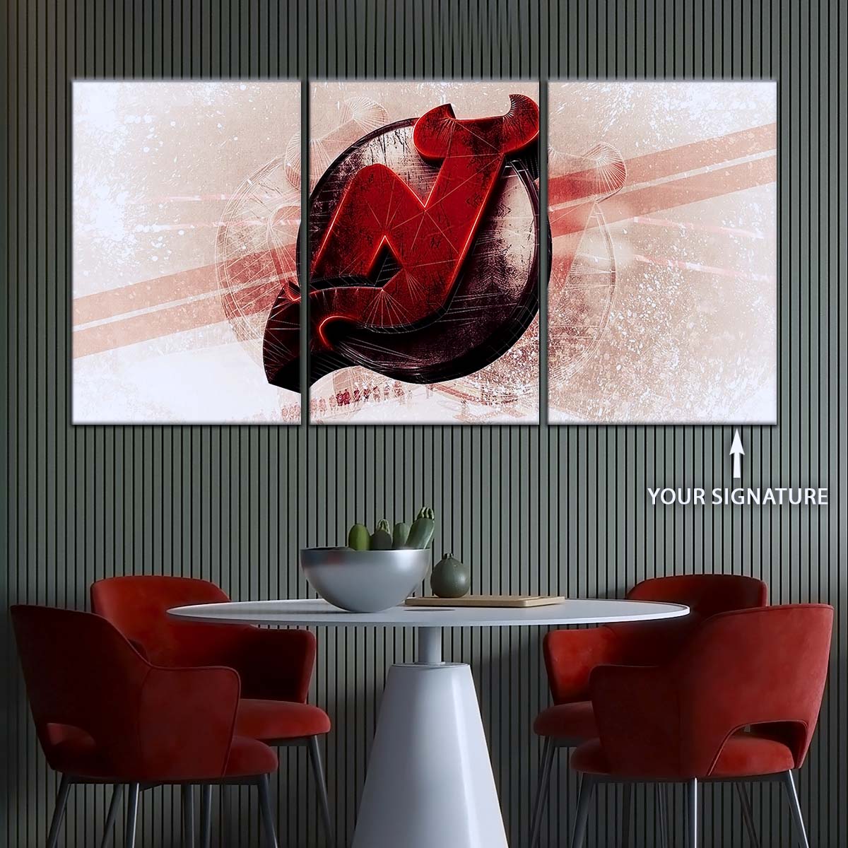 Hockey Canvas Wall Art - IH5024 - New Jersey Devils - Bold Sports Emblem