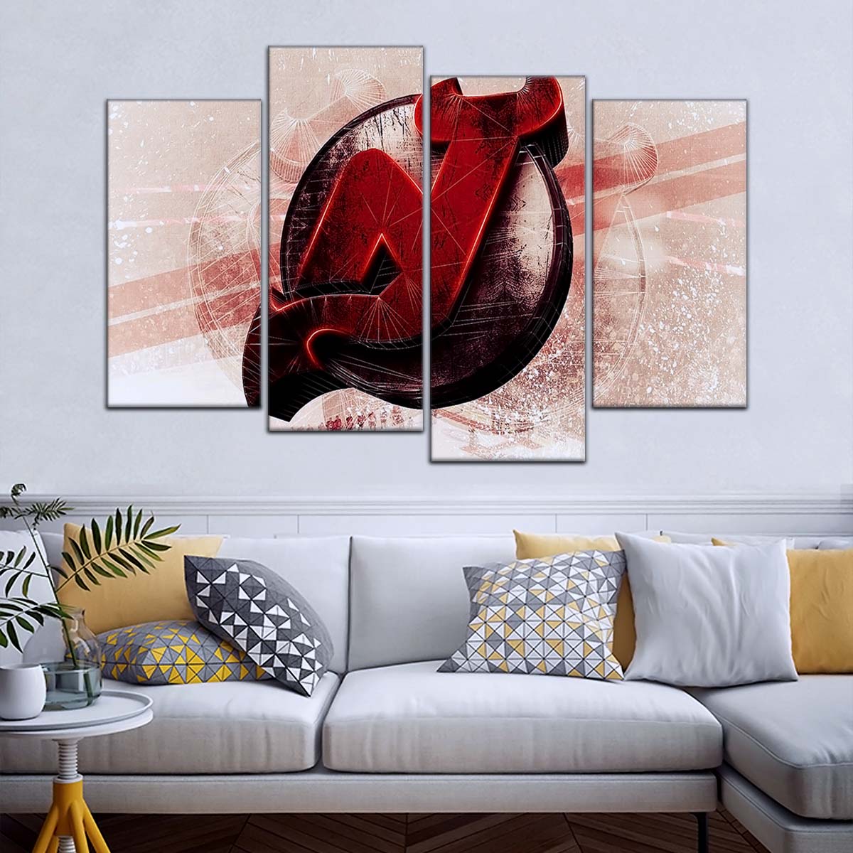 Hockey Canvas Wall Art - IH5024 - New Jersey Devils - Bold Sports Emblem