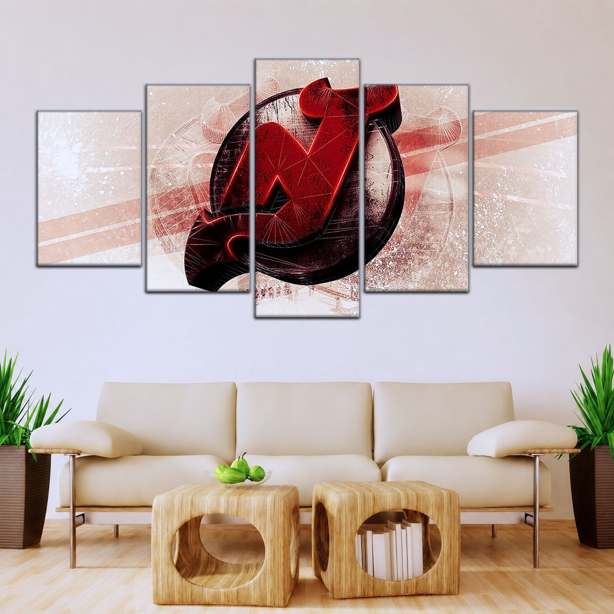 Hockey Canvas Wall Art - IH5024 - New Jersey Devils - Bold Sports Emblem