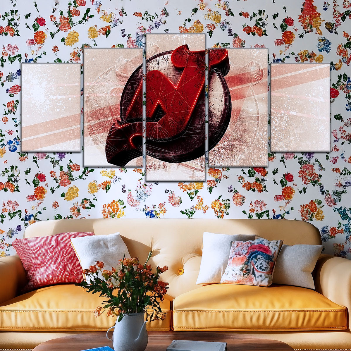 Hockey Canvas Wall Art - IH5024 - New Jersey Devils - Bold Sports Emblem