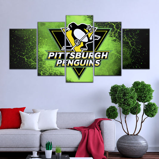 Hockey Canvas Wall Art - IH5034 - Pittsburgh Penguins - Neon Ice Emblem
