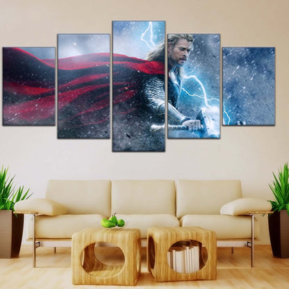Marvel Wall Art - MCU5002 - Thor - The Dark World - Mighty Mjölnir & Chris Hemsworth’s Thunder Hero - Marvel Cinematic Universe Poster - Marvel Cinematic Universe Canvas