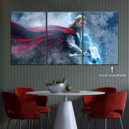 Marvel Wall Art - MCU5002 - Thor - The Dark World - Mighty Mjölnir & Chris Hemsworth’s Thunder Hero - Marvel Cinematic Universe Poster - Marvel Cinematic Universe Canvas