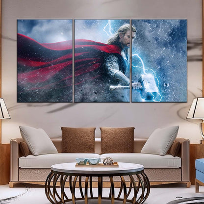 Marvel Wall Art - MCU5002 - Thor - The Dark World - Mighty Mjölnir & Chris Hemsworth’s Thunder Hero - Marvel Cinematic Universe Poster - Marvel Cinematic Universe Canvas