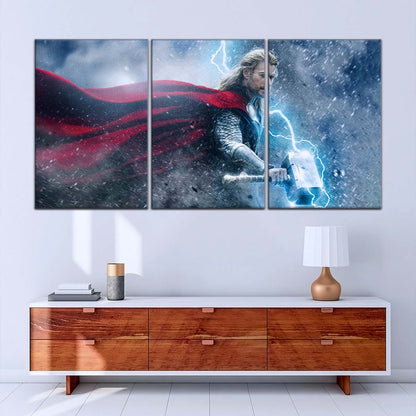 Marvel Wall Art - MCU5002 - Thor - The Dark World - Mighty Mjölnir & Chris Hemsworth’s Thunder Hero - Marvel Cinematic Universe Poster - Marvel Cinematic Universe Canvas