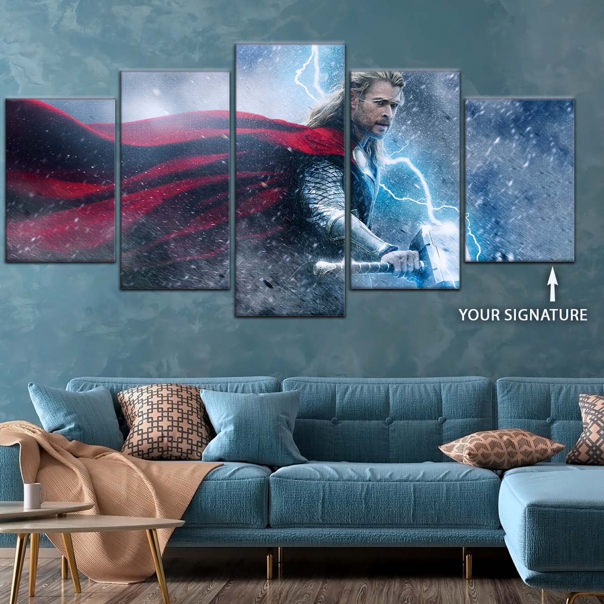 Marvel Wall Art - MCU5002 - Thor - The Dark World - Mighty Mjölnir & Chris Hemsworth’s Thunder Hero - Marvel Cinematic Universe Poster - Marvel Cinematic Universe Canvas