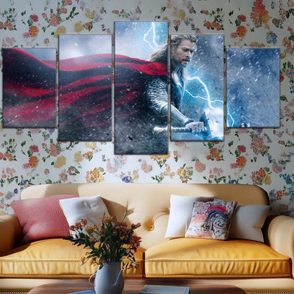 Marvel Wall Art - MCU5002 - Thor - The Dark World - Mighty Mjölnir & Chris Hemsworth’s Thunder Hero - Marvel Cinematic Universe Poster - Marvel Cinematic Universe Canvas