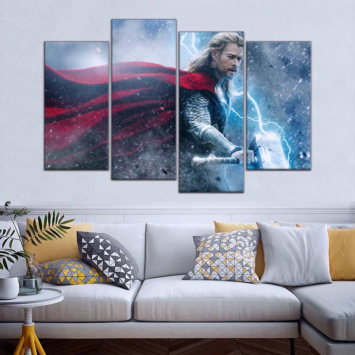 Marvel Wall Art - MCU5002 - Thor - The Dark World - Mighty Mjölnir & Chris Hemsworth’s Thunder Hero - Marvel Cinematic Universe Poster - Marvel Cinematic Universe Canvas