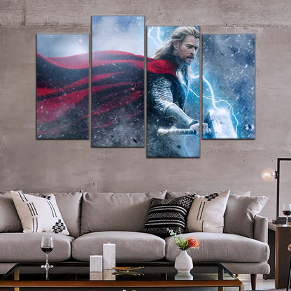 Marvel Wall Art - MCU5002 - Thor - The Dark World - Mighty Mjölnir & Chris Hemsworth’s Thunder Hero - Marvel Cinematic Universe Poster - Marvel Cinematic Universe Canvas