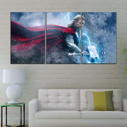 Marvel Wall Art - MCU5002 - Thor - The Dark World - Mighty Mjölnir & Chris Hemsworth’s Thunder Hero - Marvel Cinematic Universe Poster - Marvel Cinematic Universe Canvas