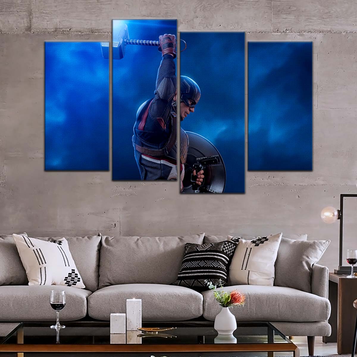 Marvel Wall Art - MCU5034 - Captain America - Steve Rogers Chris Evans - Mjölnir - Avengers EndGame - Marvel Cinematic Universe Poster - Marvel Cinematic Universe Canvas