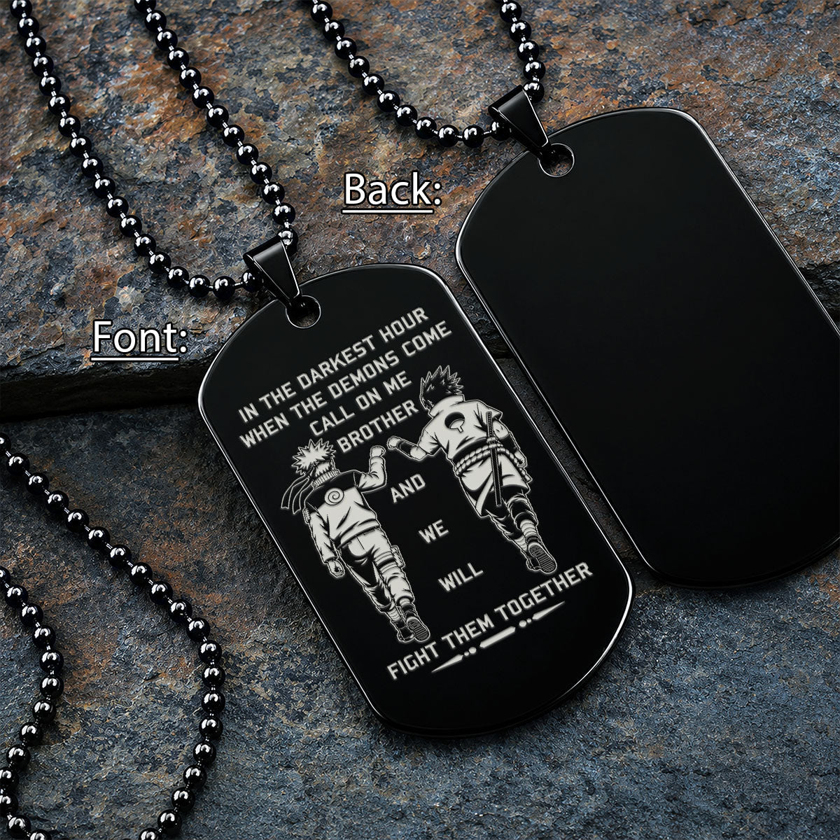 Naruto Engraved Dog Tag Necklace - NAD002 -  Naruto Uzumaki - Sasuke Uchiha - Call On Me Brother
